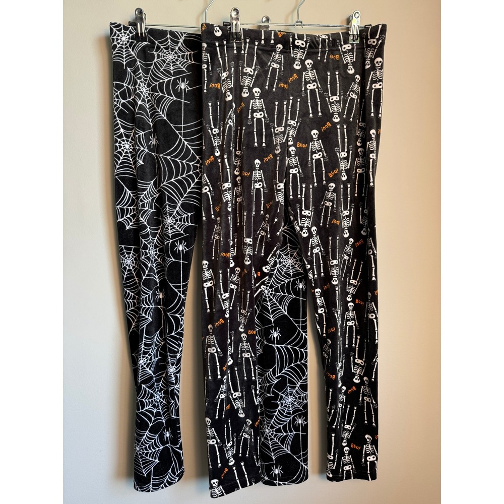 No Boundaries Halloween Leggings L Lot of 2 Skeleton Spider Web Spooky Gothic